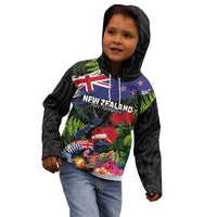 New Zealand Christmas Kid Hoodie Meri Kirihimete-Tuatara and Pohutukawa Black Color