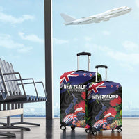 New Zealand Christmas Luggage Cover Meri Kirihimete-Tuatara and Pohutukawa Black Color