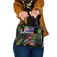 New Zealand Christmas Shoulder Handbag Meri Kirihimete-Tuatara and Pohutukawa Black Color