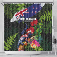 New Zealand Christmas Shower Curtain Meri Kirihimete-Tuatara and Pohutukawa Black Color