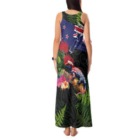 New Zealand Christmas Tank Maxi Dress Meri Kirihimete-Tuatara and Pohutukawa Black Color
