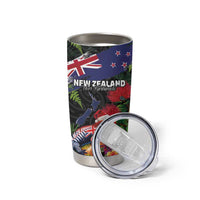 New Zealand Christmas Tumbler Cup Meri Kirihimete-Tuatara and Pohutukawa Black Color