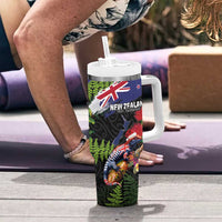 New Zealand Christmas Tumbler With Handle Meri Kirihimete-Tuatara and Pohutukawa Black Color