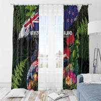 New Zealand Christmas Window Curtain Meri Kirihimete-Tuatara and Pohutukawa Black Color