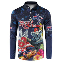 Australia and New Zealand Button Sweatshirt Merry Christmas-Tuatara and Koala with Plants Xmas Style LT03 Navy - Polynesian Pride