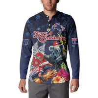 Australia and New Zealand Button Sweatshirt Merry Christmas-Tuatara and Koala with Plants Xmas Style LT03 - Polynesian Pride