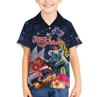 Australia and New Zealand Family Matching Off The Shoulder Long Sleeve Dress and Hawaiian Shirt Merry Christmas-Tuatara and Koala with Plants Xmas Style