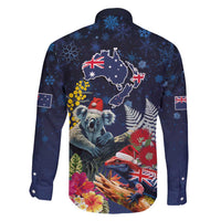 Australia and New Zealand Family Matching Off Shoulder Maxi Dress and Hawaiian Shirt Merry Christmas-Tuatara and Koala with Plants Xmas Style