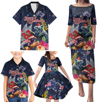 Australia and New Zealand Family Matching Puletasi and Hawaiian Shirt Merry Christmas-Tuatara and Koala with Plants Xmas Style