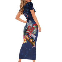Australia and New Zealand Family Matching Short Sleeve Bodycon Dress and Hawaiian Shirt Merry Christmas-Tuatara and Koala with Plants Xmas Style