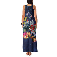 Australia and New Zealand Family Matching Tank Maxi Dress and Hawaiian Shirt Merry Christmas-Tuatara and Koala with Plants Xmas Style