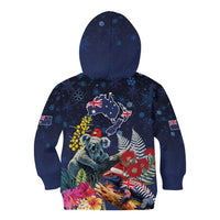 Australia and New Zealand Kid Hoodie Merry Christmas-Tuatara and Koala with Plants Xmas Style