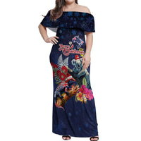 Australia and New Zealand Off Shoulder Maxi Dress Merry Christmas-Tuatara and Koala with Plants Xmas Style