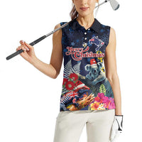 Australia and New Zealand Women Sleeveless Polo Shirt Merry Christmas-Tuatara and Koala with Plants Xmas Style