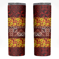 Samoa Siapo and Tapa Skinny Tumbler Pacific Tribal Pattern with Hibiscus Striped Style LT03 Red - Polynesian Pride