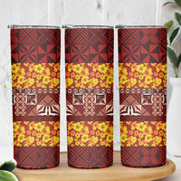 Samoa Siapo and Tapa Skinny Tumbler Pacific Tribal Pattern with Hibiscus Striped Style LT03 - Polynesian Pride