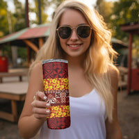 Samoa Siapo and Tapa Skinny Tumbler Pacific Tribal Pattern with Hibiscus Striped Style LT03 - Polynesian Pride