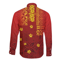 Samoa Tapa Pacific Tribal Pattern Long Sleeve Button Shirt Hibiscus and Plumeria