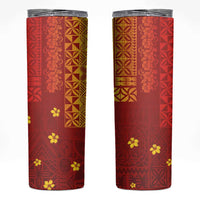 Samoa Tapa Pacific Tribal Pattern Skinny Tumbler Hibiscus and Plumeria LT03 Red - Polynesian Pride
