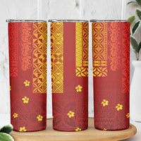 Samoa Tapa Pacific Tribal Pattern Skinny Tumbler Hibiscus and Plumeria LT03 - Polynesian Pride