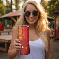 Samoa Tapa Pacific Tribal Pattern Skinny Tumbler Hibiscus and Plumeria LT03 - Polynesian Pride