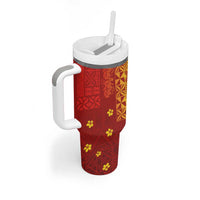 Samoa Tapa Pacific Tribal Pattern Tumbler With Handle Hibiscus and Plumeria