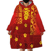 Samoa Tapa Pacific Tribal Pattern Wearable Blanket Hoodie Hibiscus and Plumeria