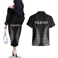 New Zealand Netball Couples Matching Off The Shoulder Long Sleeve Dress and Hawaiian Shirt Koru and Maori Tattoo Jersey