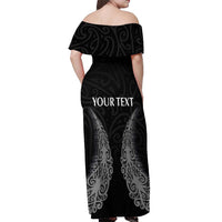 New Zealand Netball Off Shoulder Maxi Dress Koru and Maori Tattoo Jersey LT03 - Polynesian Pride