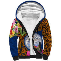 Personalised Marshall Islands Manit Day Sherpa Hoodie Marshall Seal Mix Hibiscus Flower Maori Pattern Style LT03 Unisex Blue - Polynesian Pride