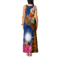Personalised Marshall Islands Manit Day Tank Maxi Dress Marshall Seal Mix Hibiscus Flower Maori Pattern Style LT03 - Polynesian Pride
