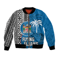 Fiji Rugby Bomber Jacket Coat of Arms Palm Tree Mix Polynesia Tapa Pattern LT03 Unisex Blue - Polynesian Pride
