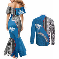 Fiji Rugby Couples Matching Mermaid Dress and Long Sleeve Button Shirts Coat of Arms Palm Tree Mix Polynesia Tapa Pattern LT03 - Polynesian Pride