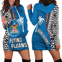 Fiji Rugby Hoodie Dress Coat of Arms Palm Tree Mix Polynesia Tapa Pattern LT03 - Polynesian Pride