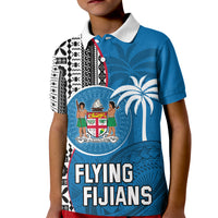 Fiji Rugby Kid Polo Shirt Coat of Arms Palm Tree Mix Polynesia Tapa Pattern LT03 Kid Blue - Polynesian Pride