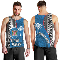 Fiji Rugby Men Tank Top Coat of Arms Palm Tree Mix Polynesia Tapa Pattern LT03 - Polynesian Pride