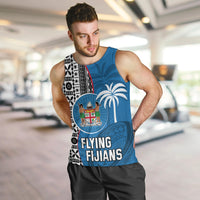 Fiji Rugby Men Tank Top Coat of Arms Palm Tree Mix Polynesia Tapa Pattern LT03 - Polynesian Pride