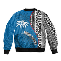 Fiji Rugby Sleeve Zip Bomber Jacket Coat of Arms Palm Tree Mix Polynesia Tapa Pattern LT03 - Polynesian Pride