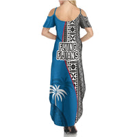 Fiji Rugby Summer Maxi Dress Coat of Arms Palm Tree Mix Polynesia Tapa Pattern LT03 - Polynesian Pride