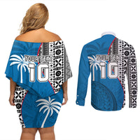 Custom Fiji Rugby Couples Matching Off Shoulder Short Dress and Long Sleeve Button Shirts Coat of Arms Palm Tree Mix Polynesia Tapa Pattern LT03 - Polynesian Pride
