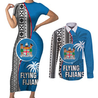 custom-fiji-rugby-couples-matching-short-sleeve-bodycon-dress-and-long-sleeve-button-shirts-coat-of-arms-palm-tree-mix-polynesia-tapa-pattern