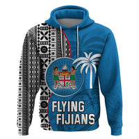 Custom Fiji Rugby Hoodie Coat of Arms Palm Tree Mix Polynesia Tapa Pattern LT03 Pullover Hoodie Blue - Polynesian Pride