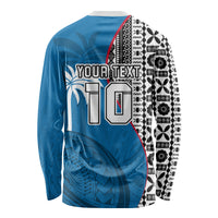 Custom Fiji Rugby Long Sleeve Shirt Coat of Arms Palm Tree Mix Polynesia Tapa Pattern LT03 - Polynesian Pride