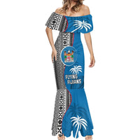 Custom Fiji Rugby Mermaid Dress Coat of Arms Palm Tree Mix Polynesia Tapa Pattern LT03 - Polynesian Pride