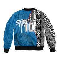 Custom Fiji Rugby Sleeve Zip Bomber Jacket Coat of Arms Palm Tree Mix Polynesia Tapa Pattern LT03 - Polynesian Pride