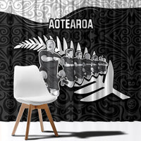 New Zealand World Cup 2023 Window Curtain Aotearoa Haka Rugby with Silver Fern Maori Ethnic Pattern LT03 - Polynesian Pride