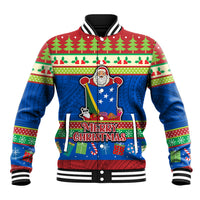 Personalised Solomon Islands Christmas Baseball Jacket Santa With Flag Of Solomon Polynesian Tribal Xmas Vibe LT03 Unisex Blue - Polynesian Pride