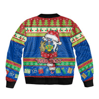 Personalised Solomon Islands Christmas Bomber Jacket Santa With Flag Of Solomon Polynesian Tribal Xmas Vibe LT03 - Polynesian Pride