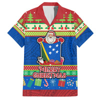Personalised Solomon Islands Christmas Family Matching Summer Maxi Dress and Hawaiian Shirt Santa With Flag Of Solomon Polynesian Tribal Xmas Vibe LT03 Dad's Shirt - Short Sleeve Blue - Polynesian Pride