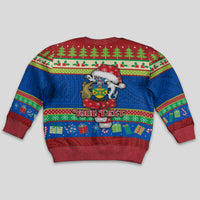 Personalised Solomon Islands Christmas Kid Ugly Christmas Sweater Santa With Flag Of Solomon Polynesian Tribal Xmas Vibe LT03 - Polynesian Pride